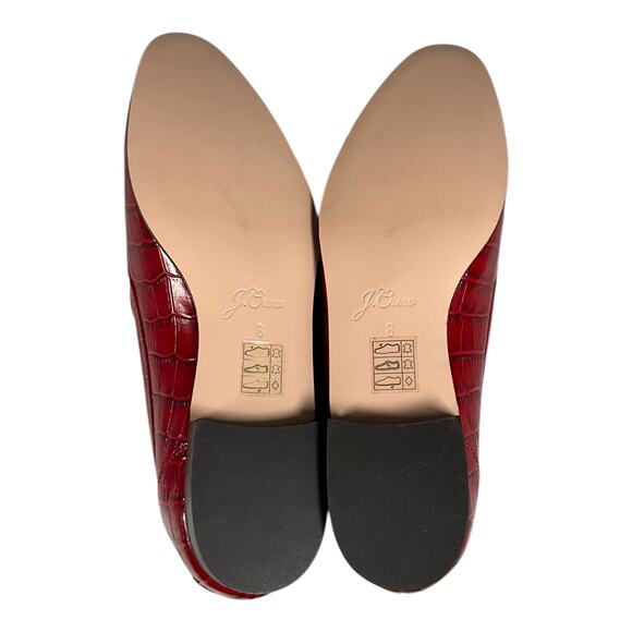 J.Crew Red Leather Croc-Embossed Loafers – Size 8 (Made in Morocco) - Picture 8 of 9